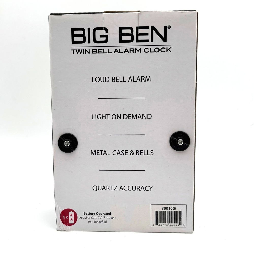 Big Ben Twin Bell Alarm Clock Loud Bell Alarm Light On Demand Battery Powered - Picture 2 of 4